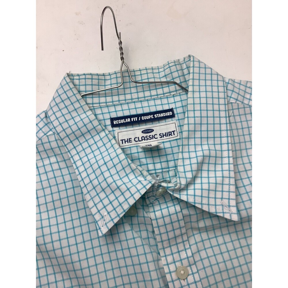 Old Navy Mens The Classic Shirt  Size XXL TTG Regular Fit Teal Blue Check